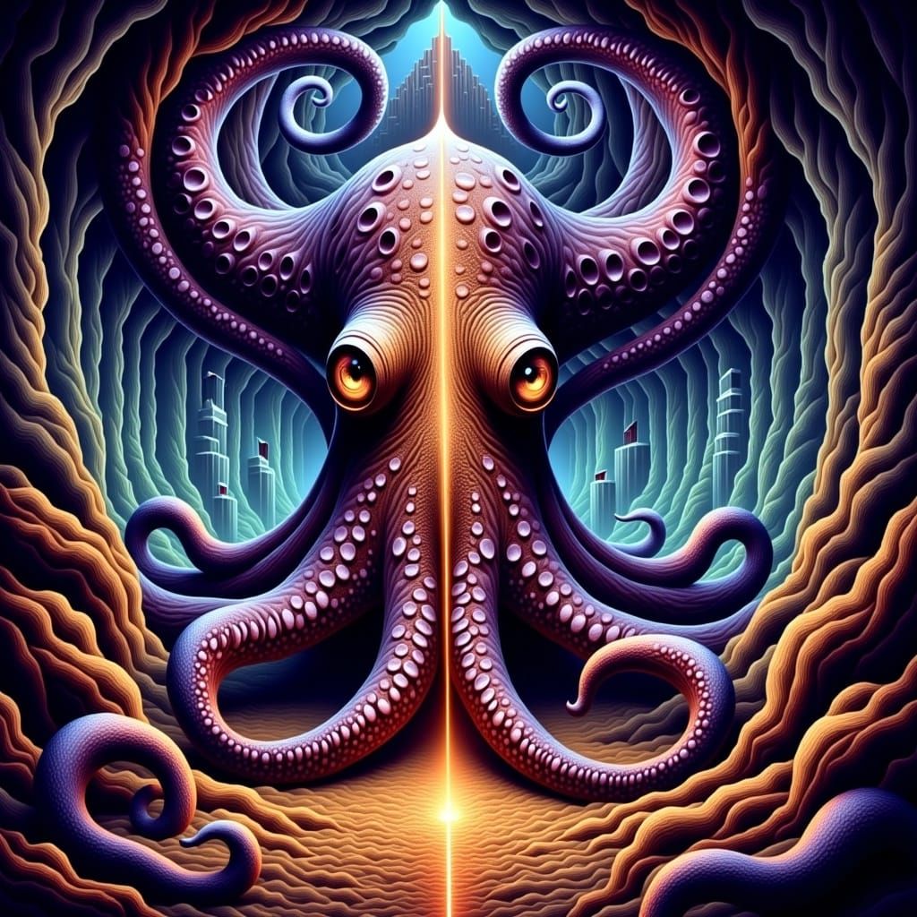 Octopus Eye Cityscape: Surreal Pop Art Vision