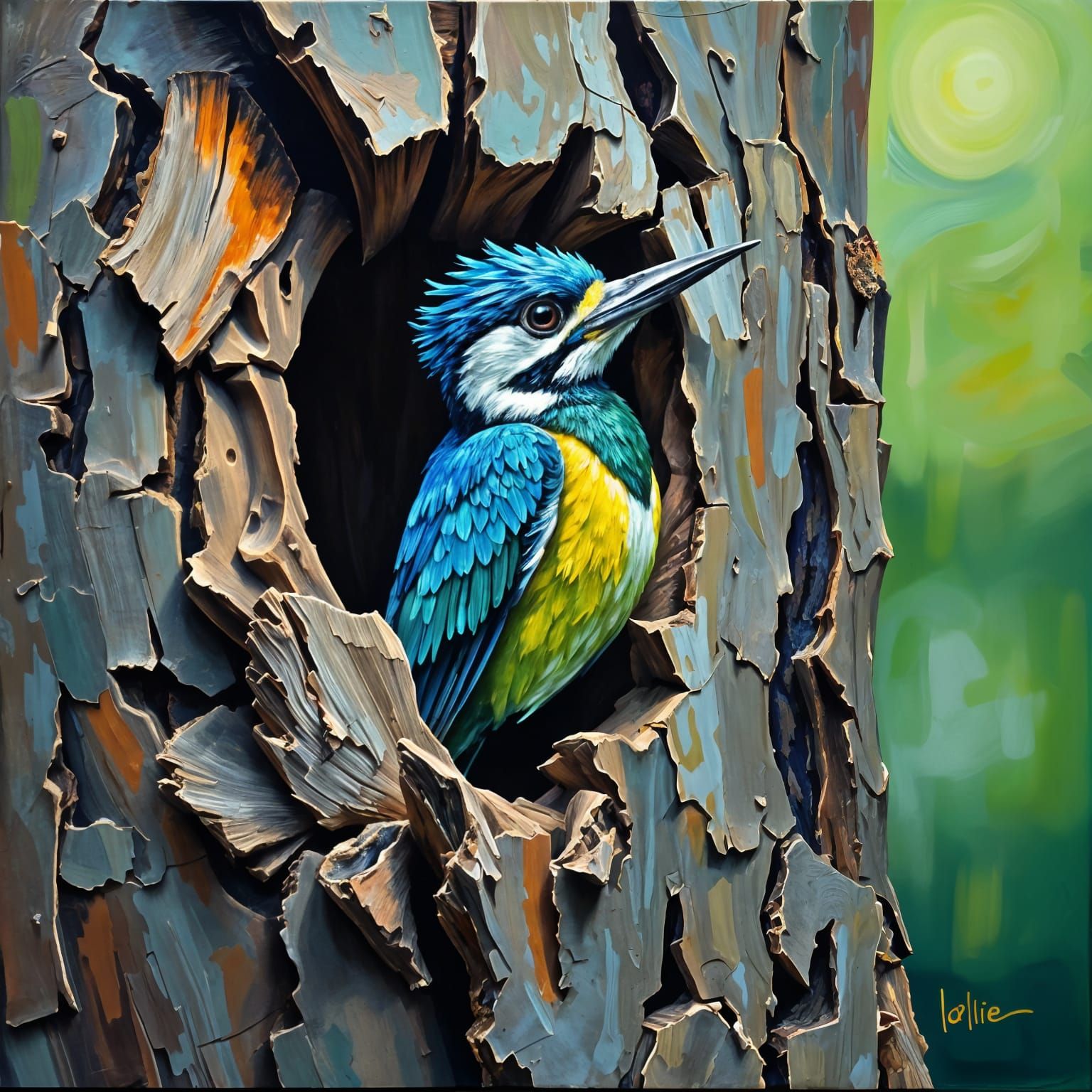 Woodpecker Emerge in Vibrant Neo-Impressionist Style