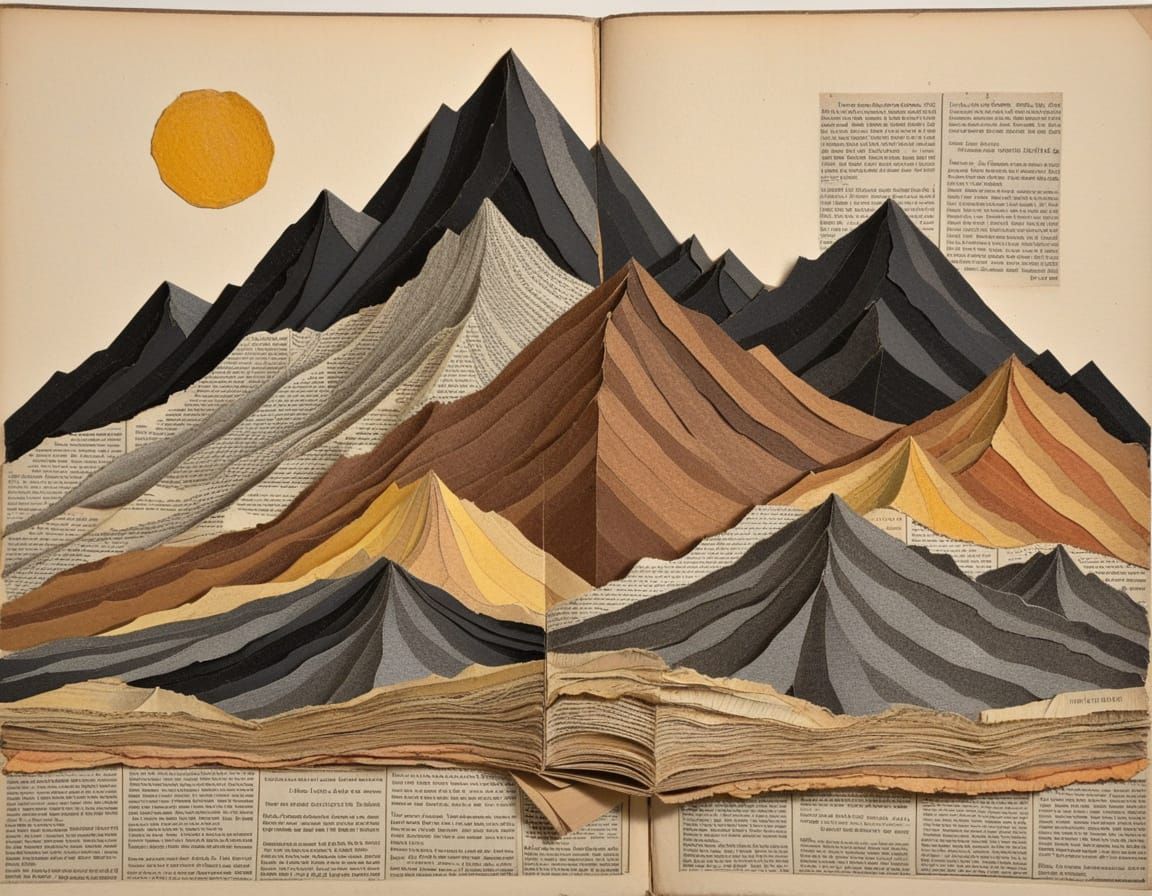 Colored Pencil Drawing of Newspaper Mountain Art