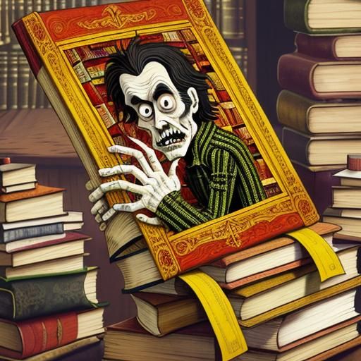 Disturbing Zombie Librarian in Art Brut Style