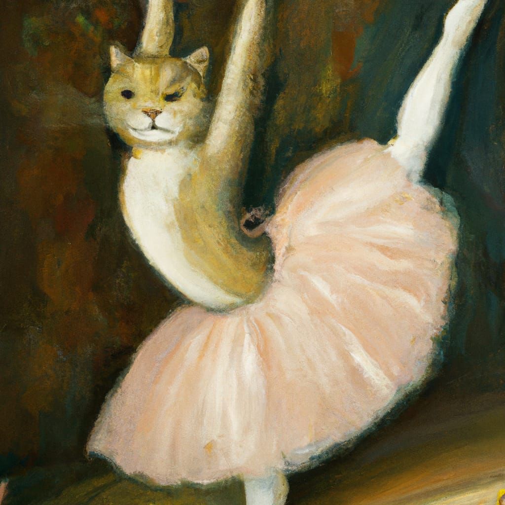 Cat Ballerina in Degas Style Oil Painting