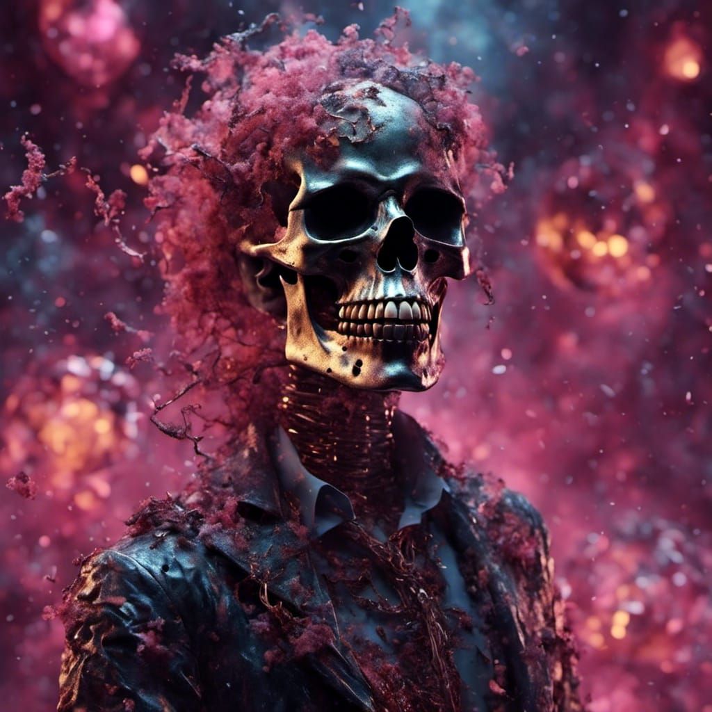 Skeleton Glam Rock Band in 80s Style