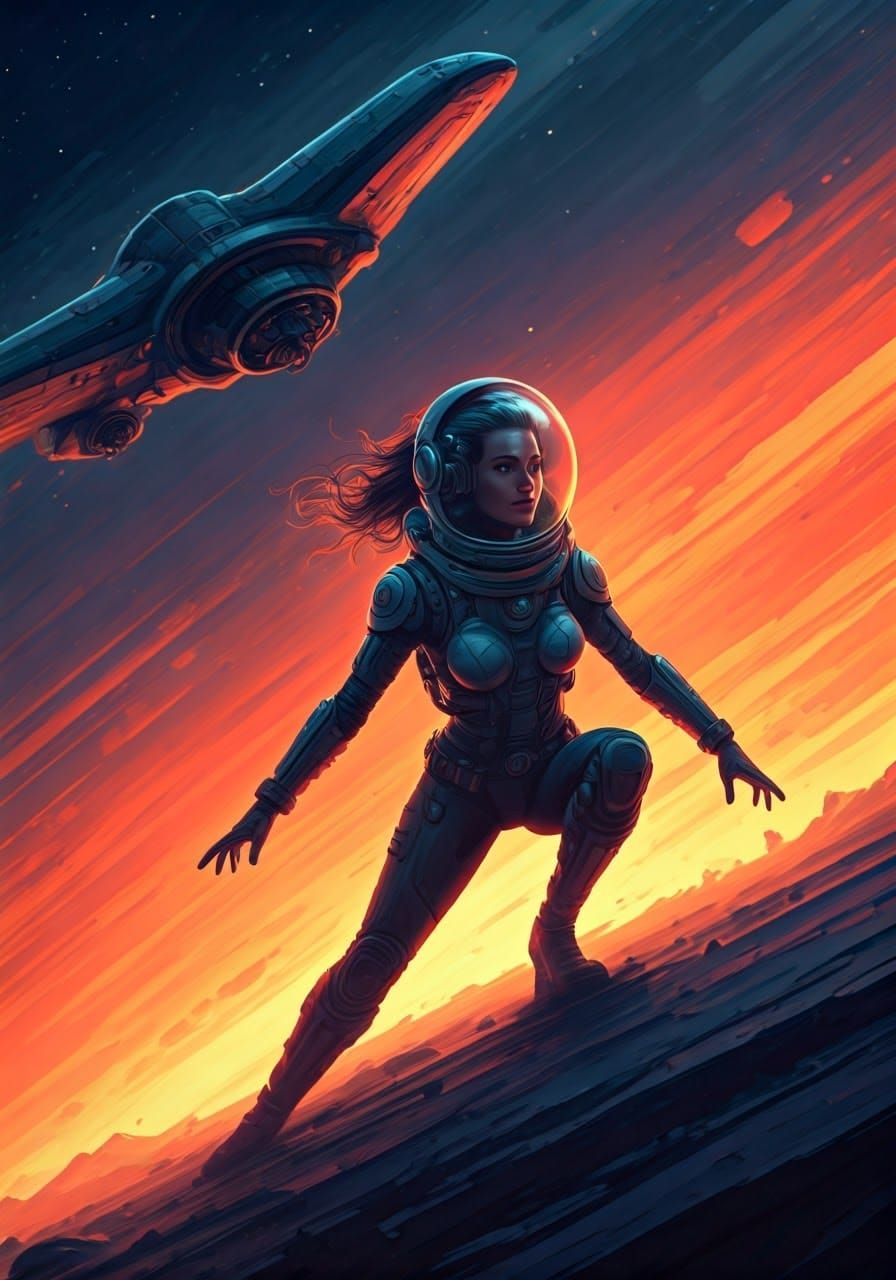 Female Space Explorer Lands on Alien Planet