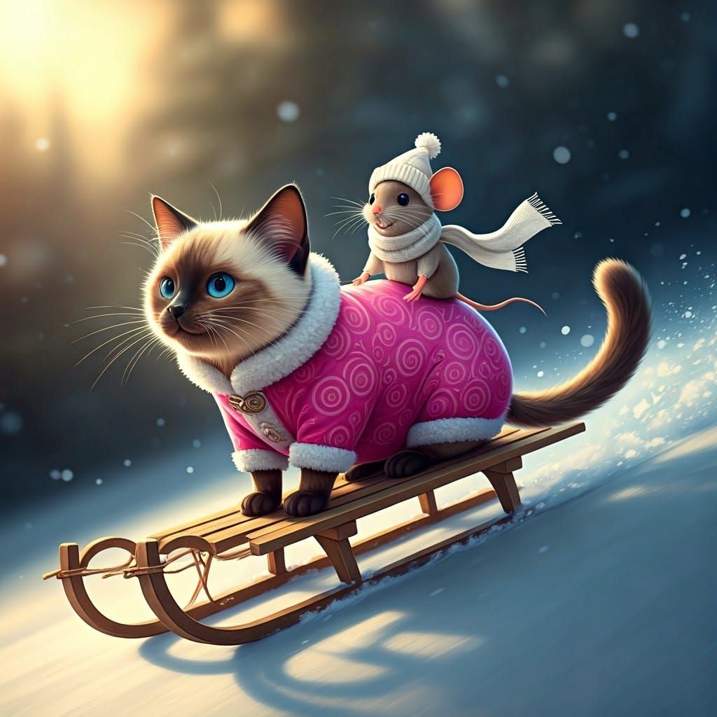Pixar-Inspired Cat and Mouse Sled Adventure