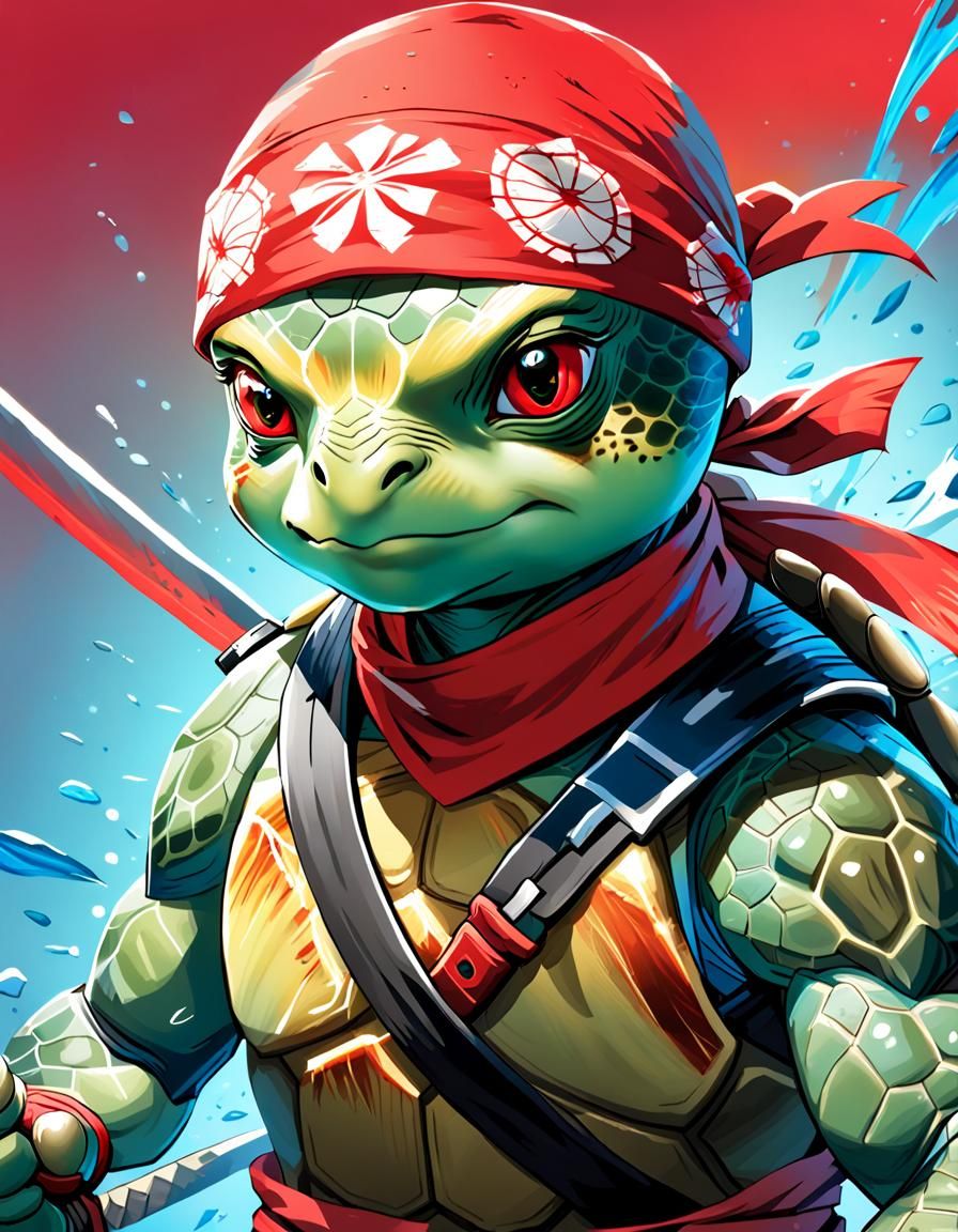 Ninja Turtle Ready for Battle in Splash Art Style