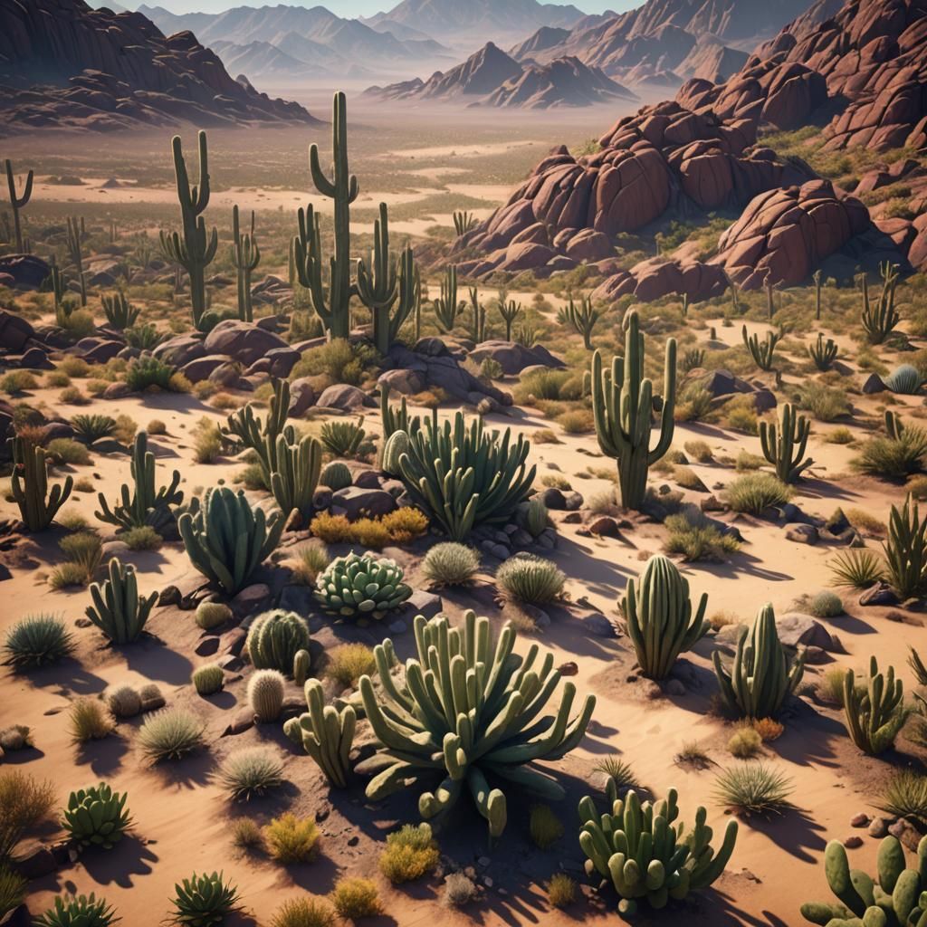 Cactus Desert Matte Painting in Deep Color