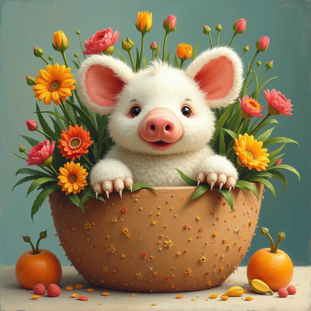 Piglet Celebrates Birthday in Japanese Ethnic Style