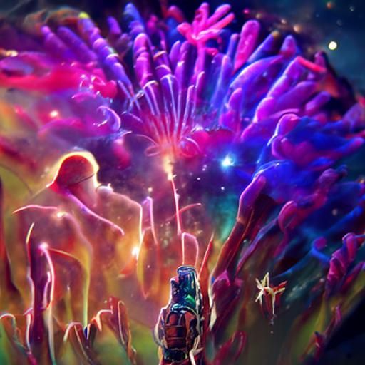 Cosmic Fireworks Display: Holographic Astral Illustration
