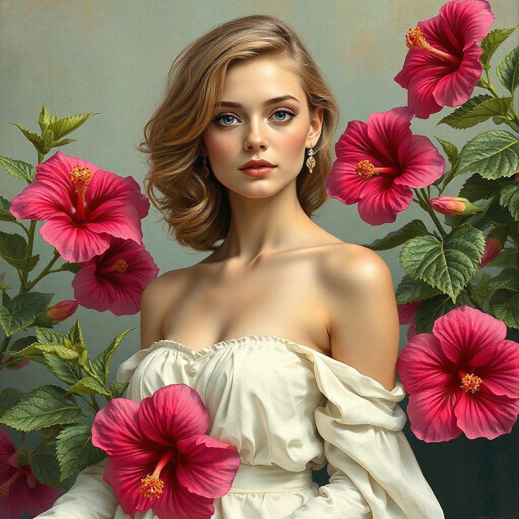 Hibiscus Beauty in Art Nouveau Style