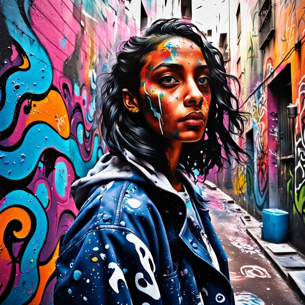 Vibrant Street Art Portrait in City Alleyway