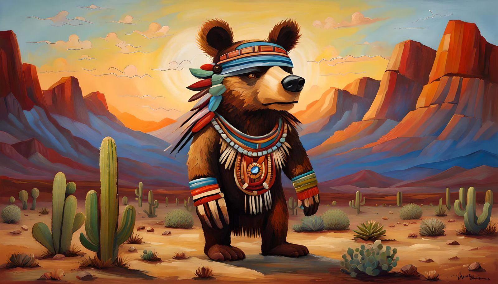 Hopi Bear Katsina in Impasto Oil Painting Style