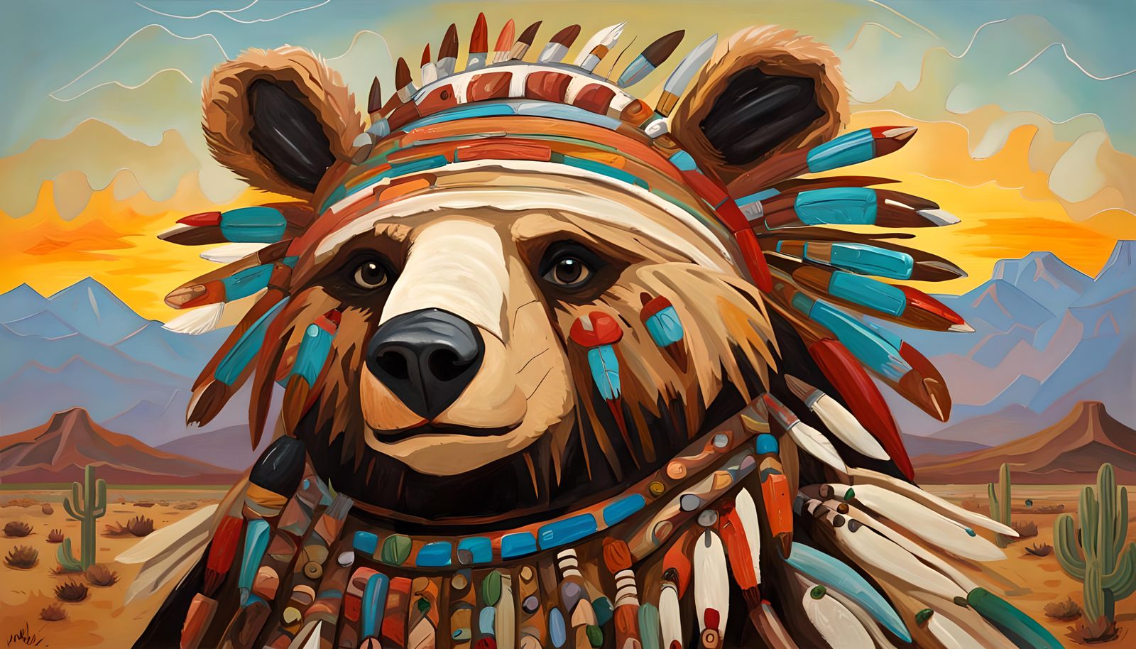 Hopi Bear Katsina in Impasto Oil Painting Style