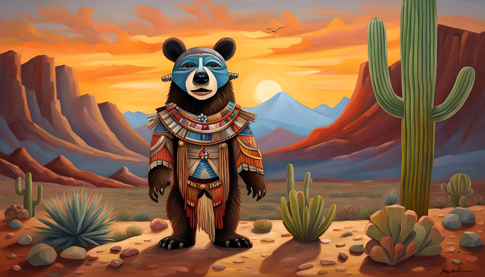 Hopi Bear Katsina in Impasto Oil Painting Style