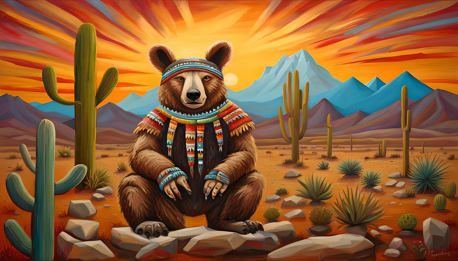 Hopi Bear Katsina in Impasto Oil Painting Style