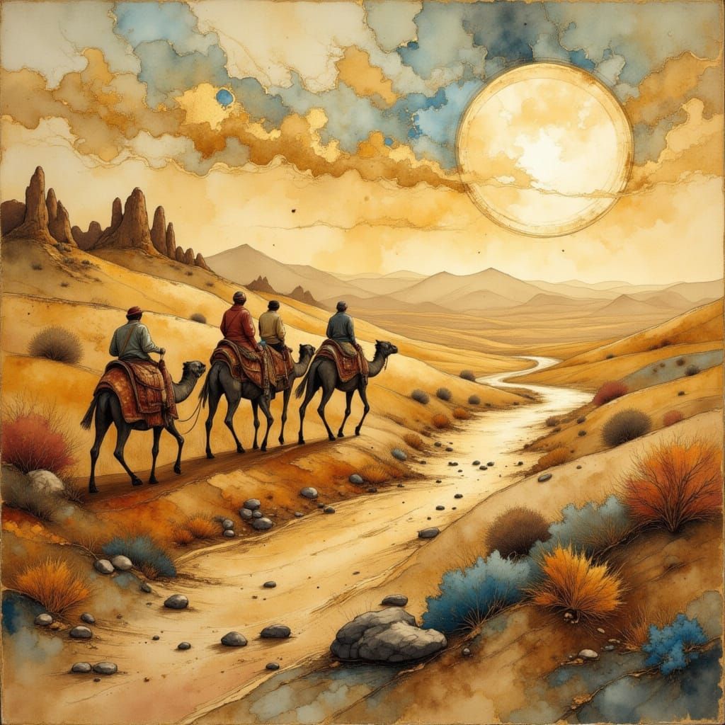 Camel Caravan Journeys to Desert Oasis