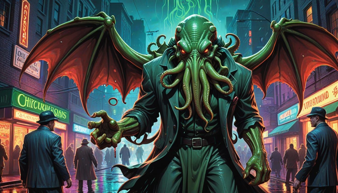 Cthulhu and Demons Celebrate in Vibrant Comic Art Style