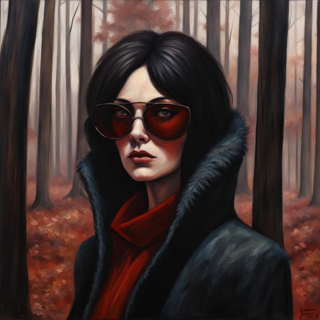 Moth Woman in Woods, Oil Painting