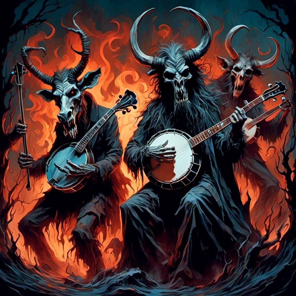 Bluegrass Band in Gouache Style Impressionist Painting