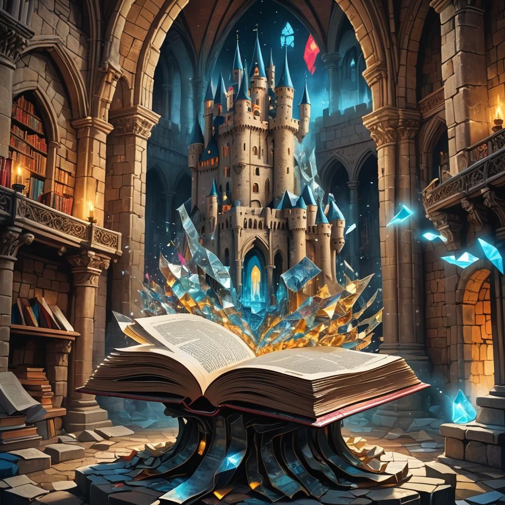 Open Book with Crystals in Bauhaus Pop Art