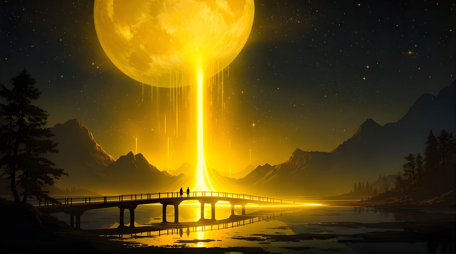 Surreal Golden Moon Illuminates Fantasy Landscape in Painter...