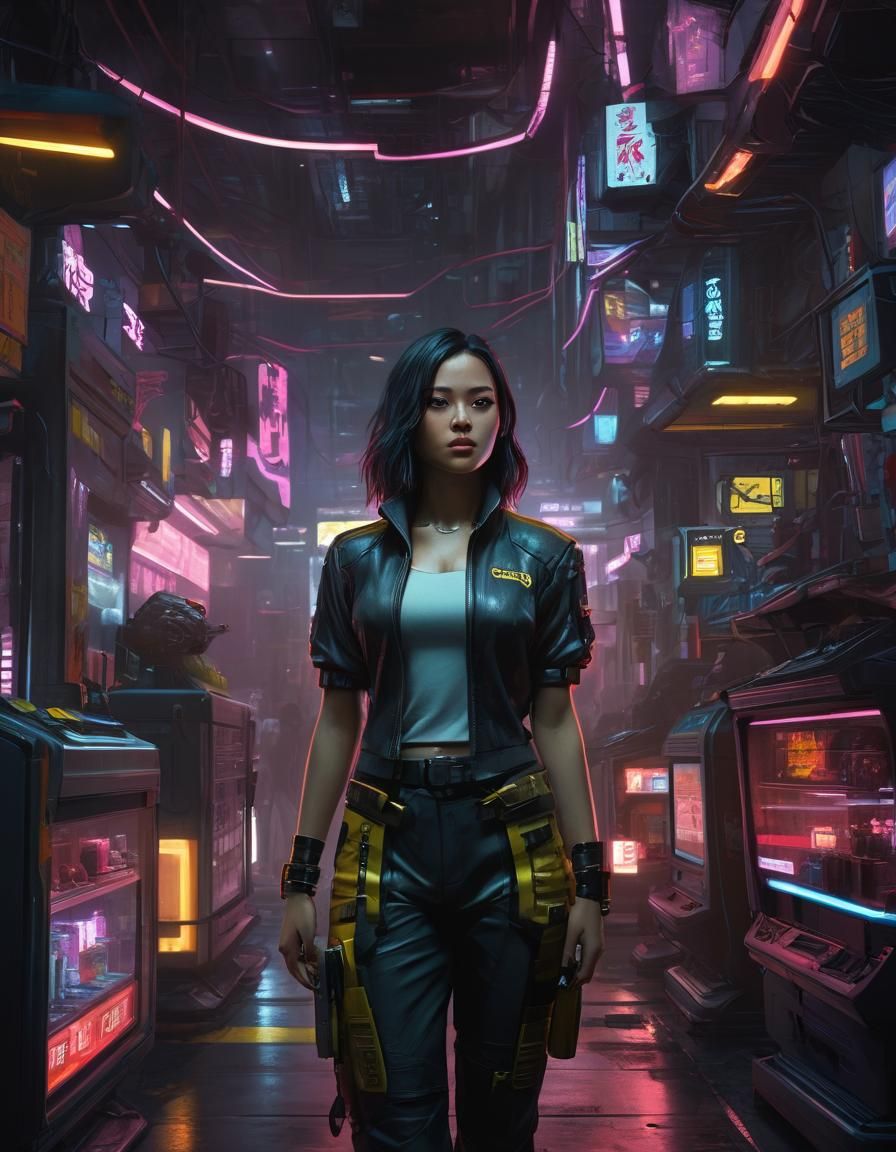 Vietnamese Woman in Cyberpunk 2099 Shop