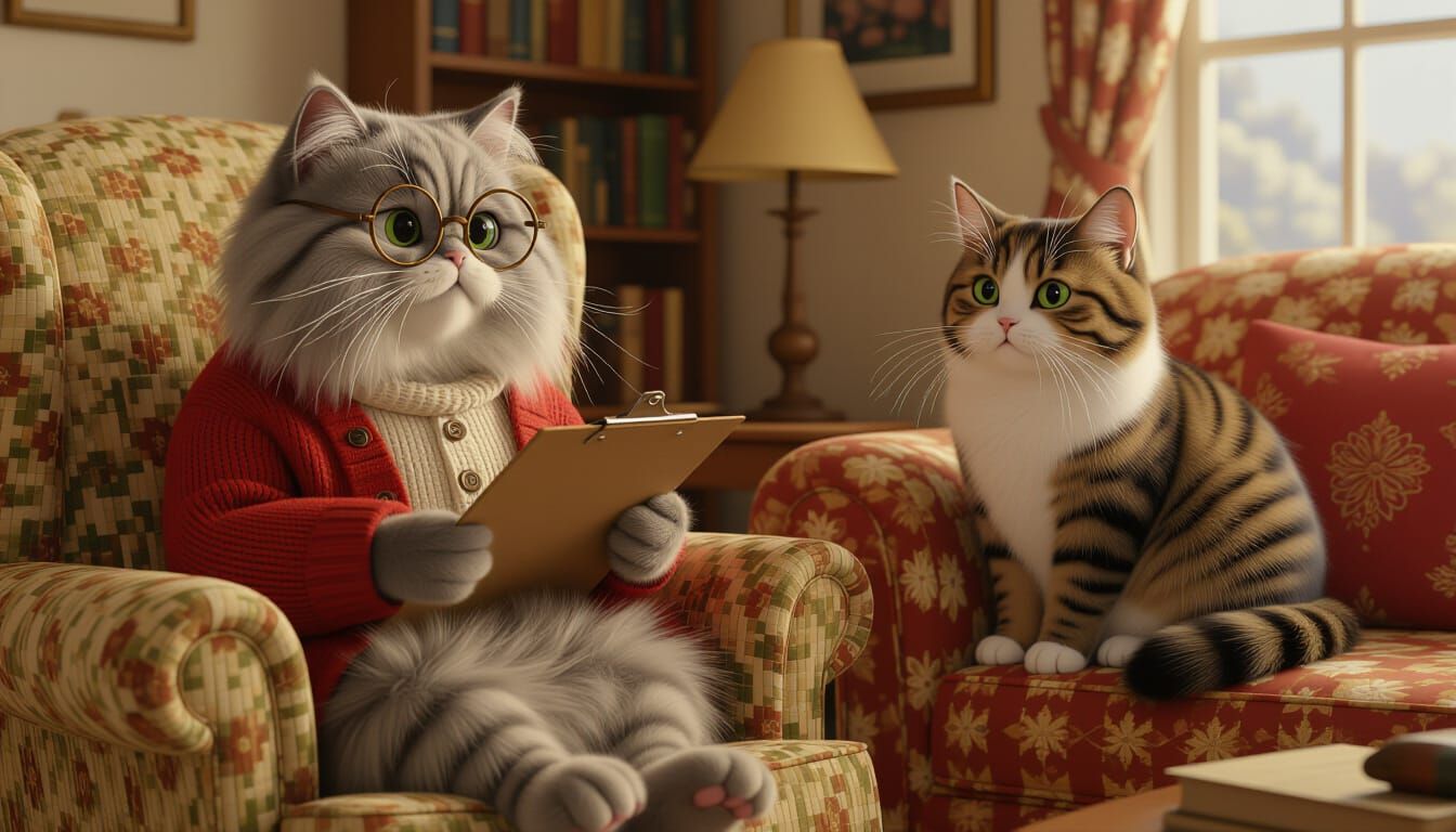 Therapist Cat in Cozy Living Room