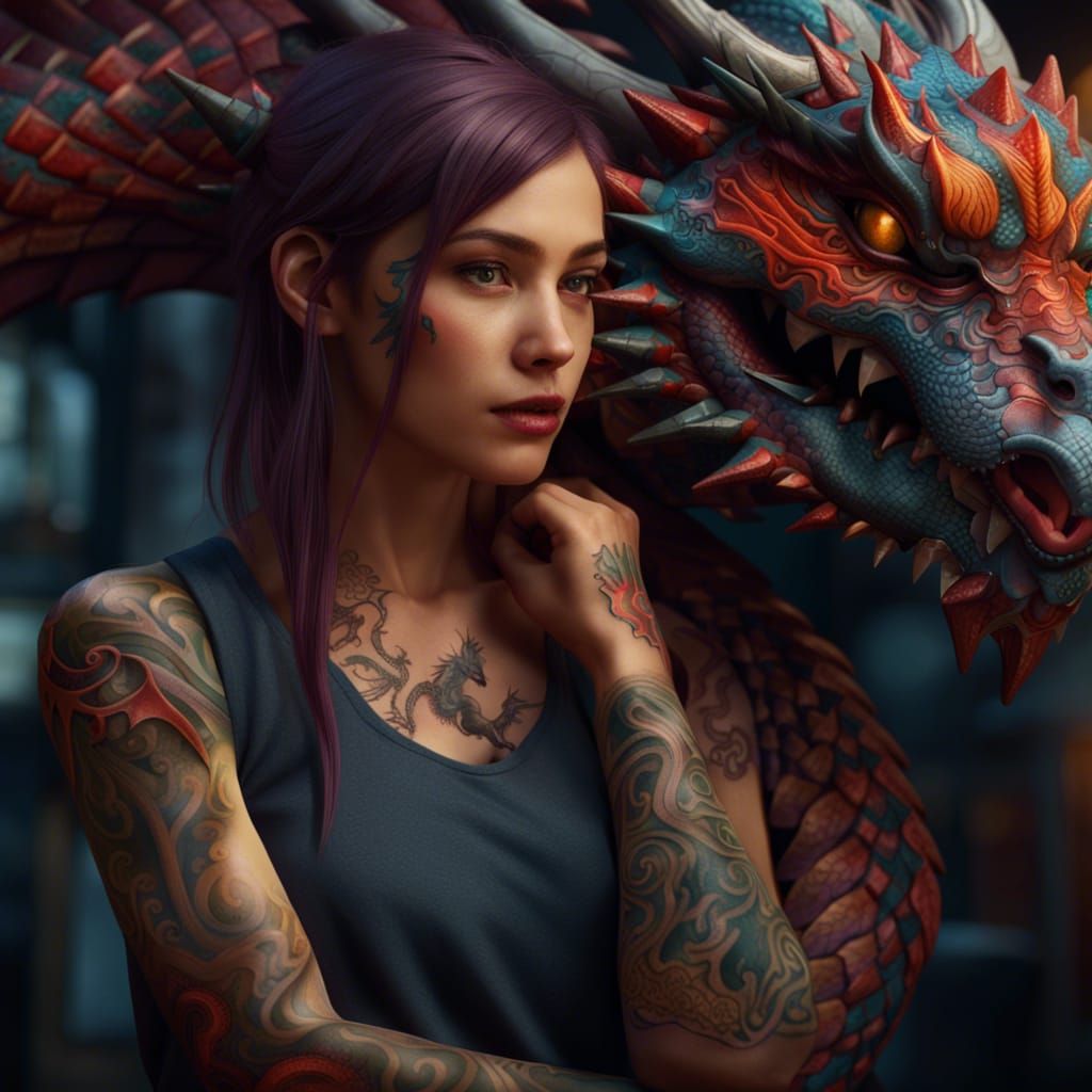 Dragon Tattoo Design on Arm: Detailed Matte Painting