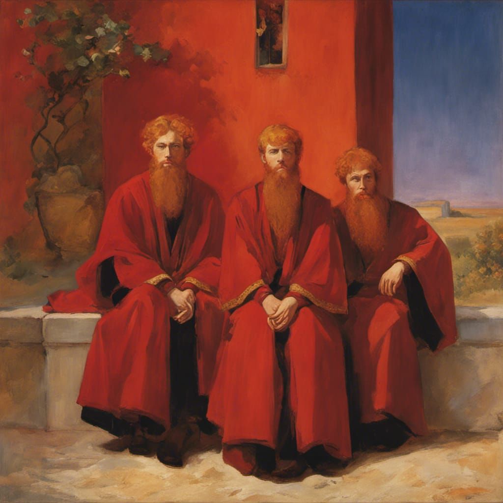 Three Red-Bearded Mages in Sunset Lighting
