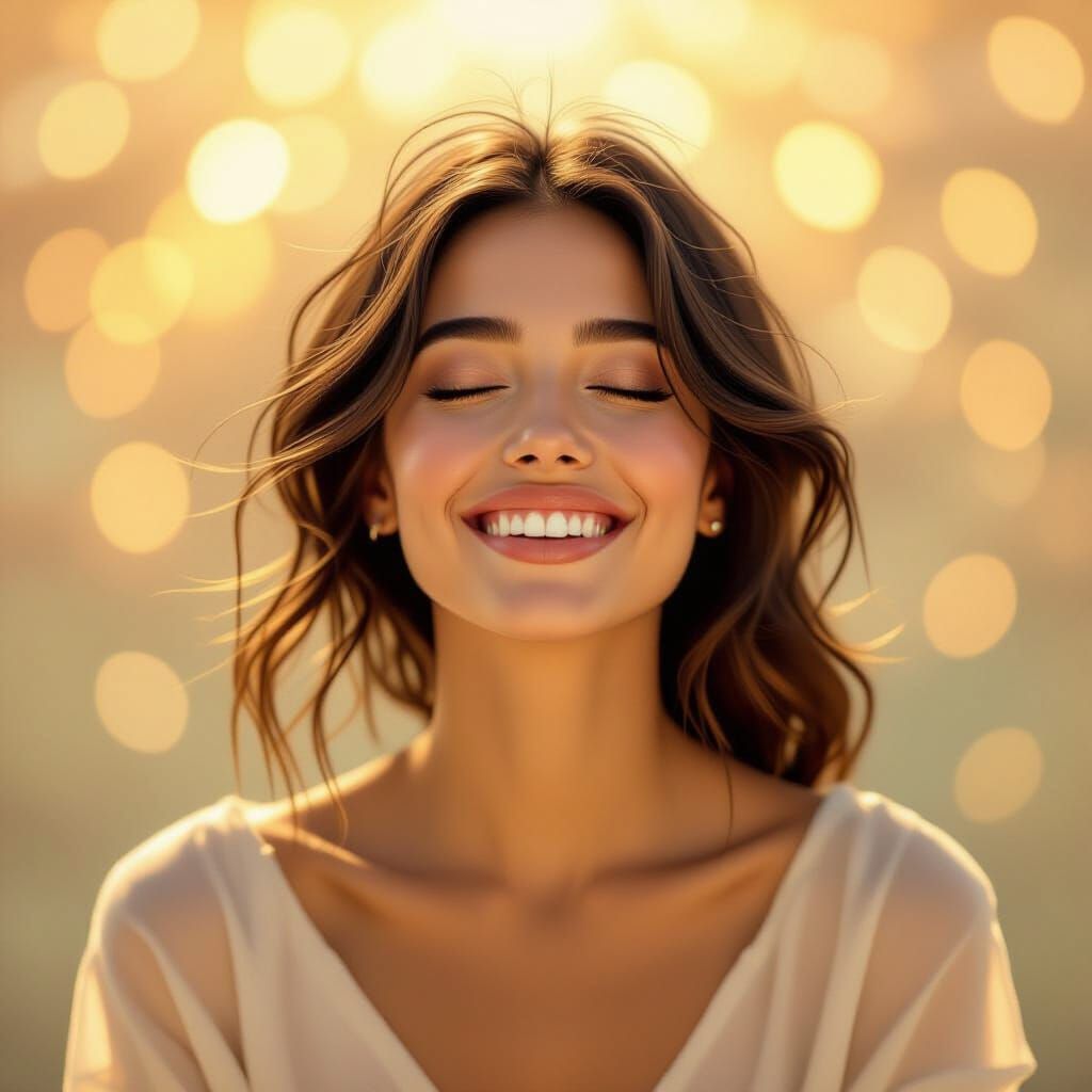 Person Finds Peace in Golden Light, Soft Painterly Style