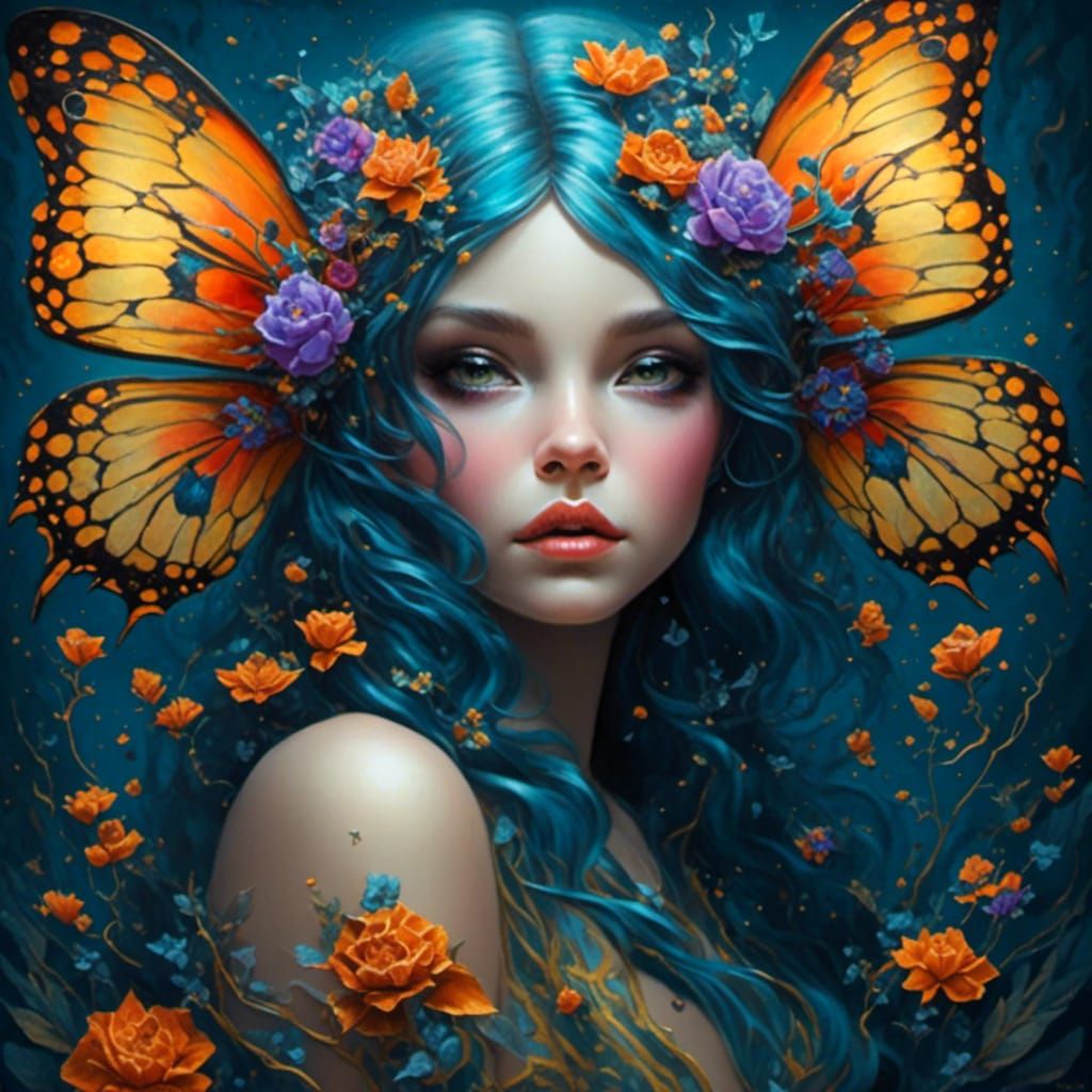 Cute Fairy with Roses in Dark Fantasy Style