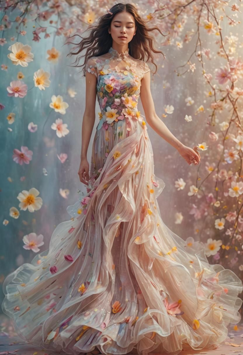 Woman in Flower Dress: Impressionistic Digital Art