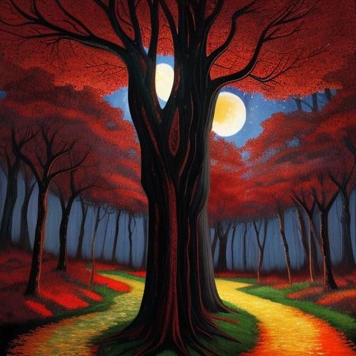 Moonlit Arabesque Forest in Alcohol Ink Style