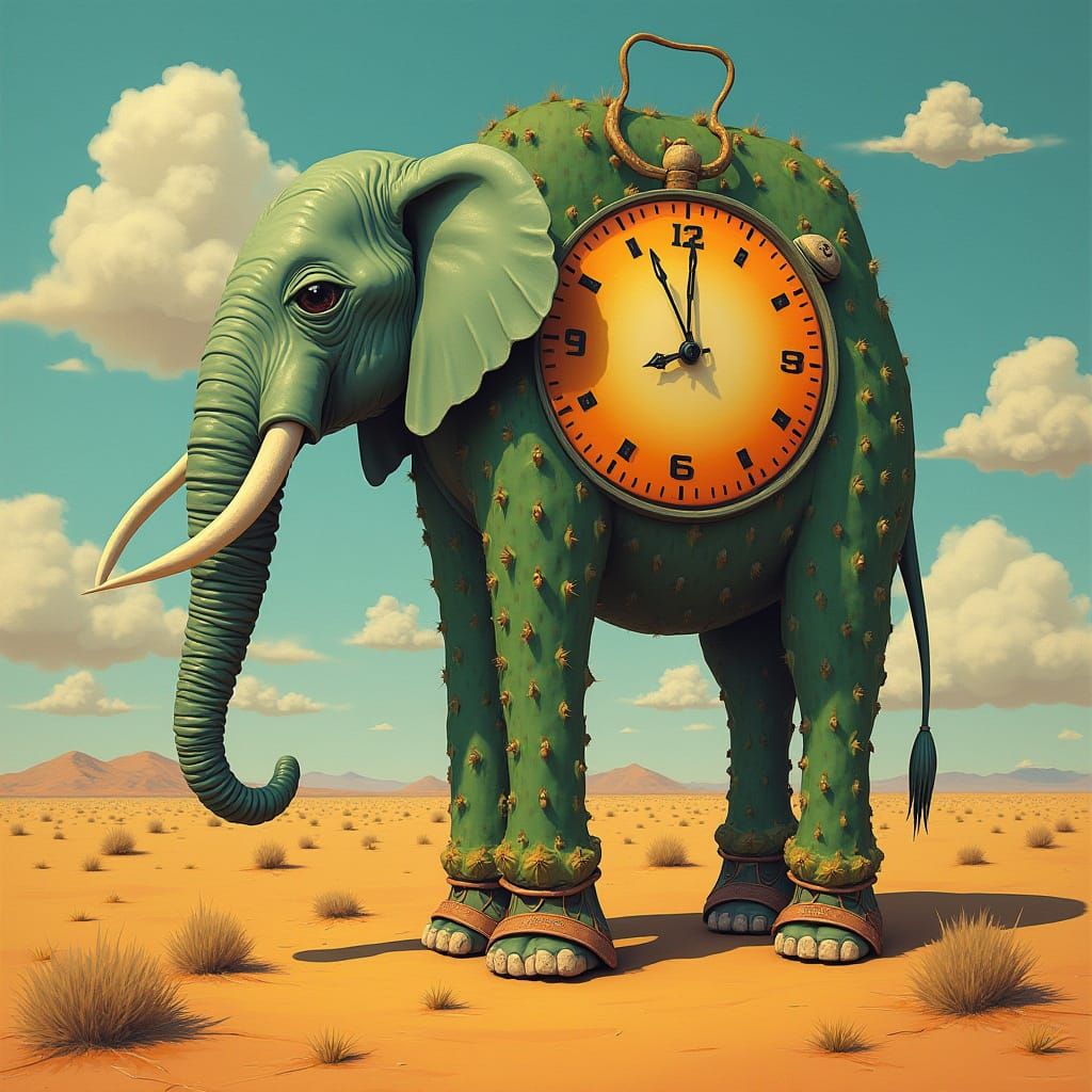 Surreal Desert Clock in Salvador Dali Style
