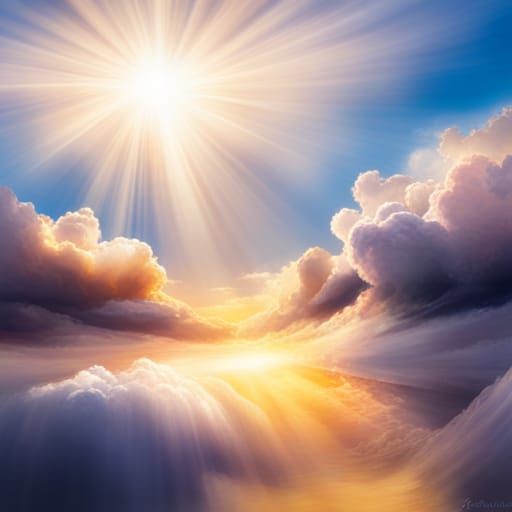 Heavenly Sunshine Beams Through Divine Clouds