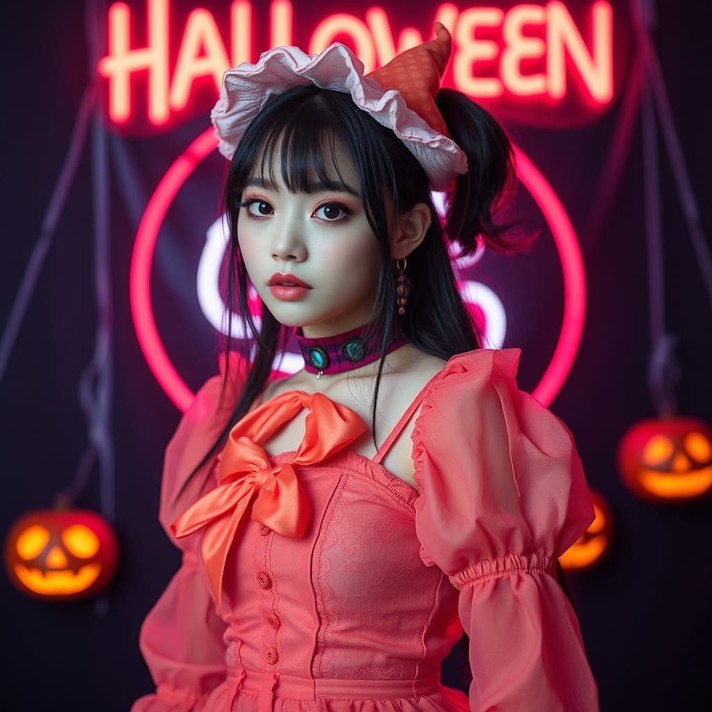 K-Pop Star Halloween Portrait in Neon