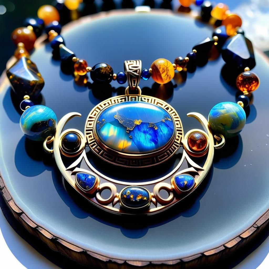 Futuristic Woman Finds Opal Amber Talisman