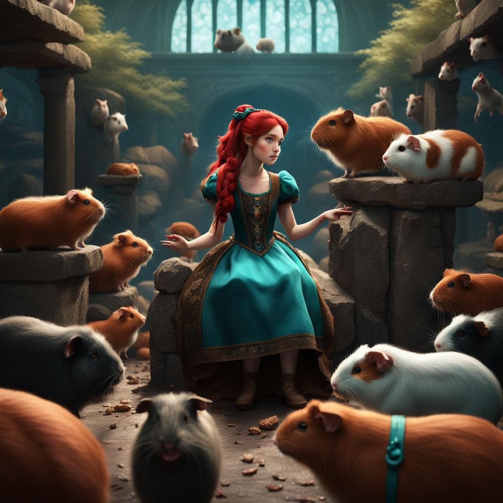 Princess with Guinea Pigs: Fantasy Art