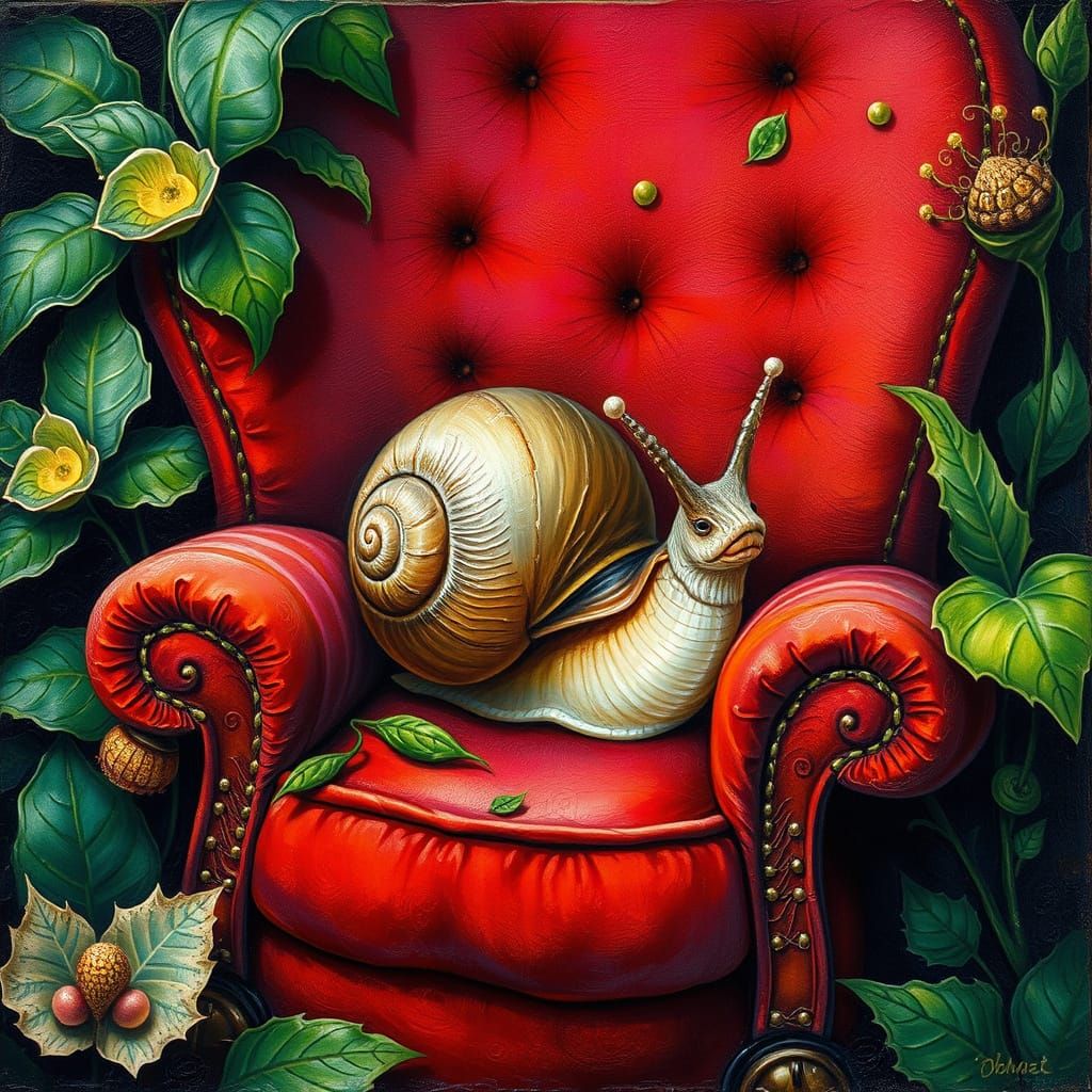Enchanted Snail in Whimsical Velvet Armchair