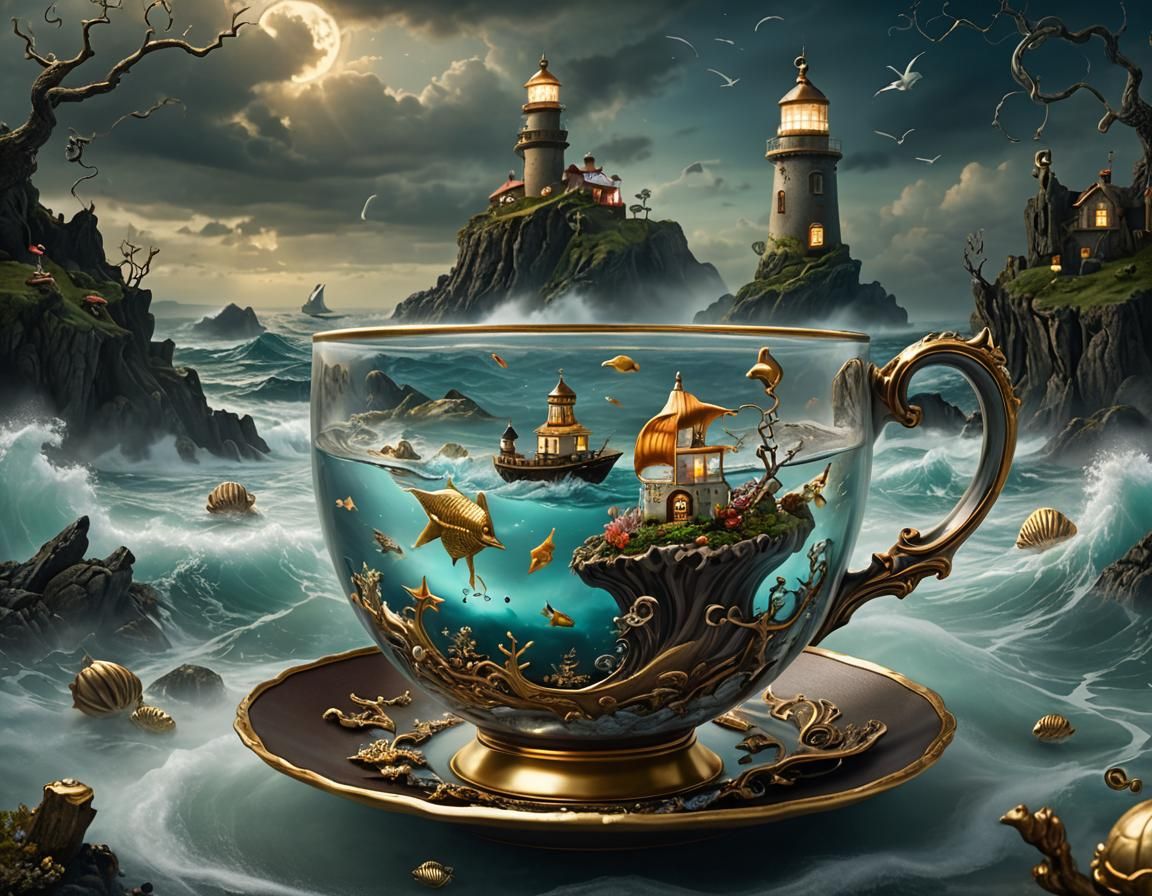 Surreal Teacup Ocean World in Burton Style