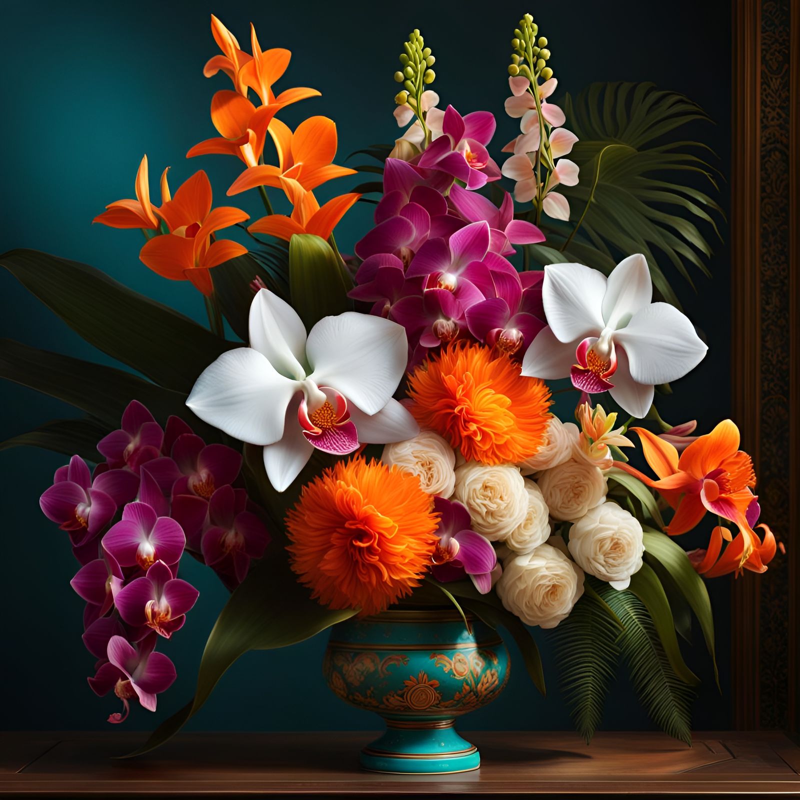 Tropical Orchid Bouquet in Dutch Still Life Style