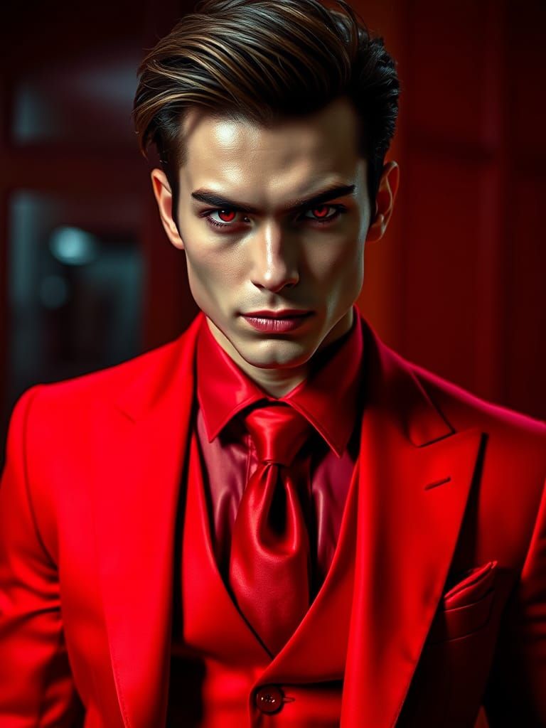 Man in Red Suit: A Surreal Fashion Portrait