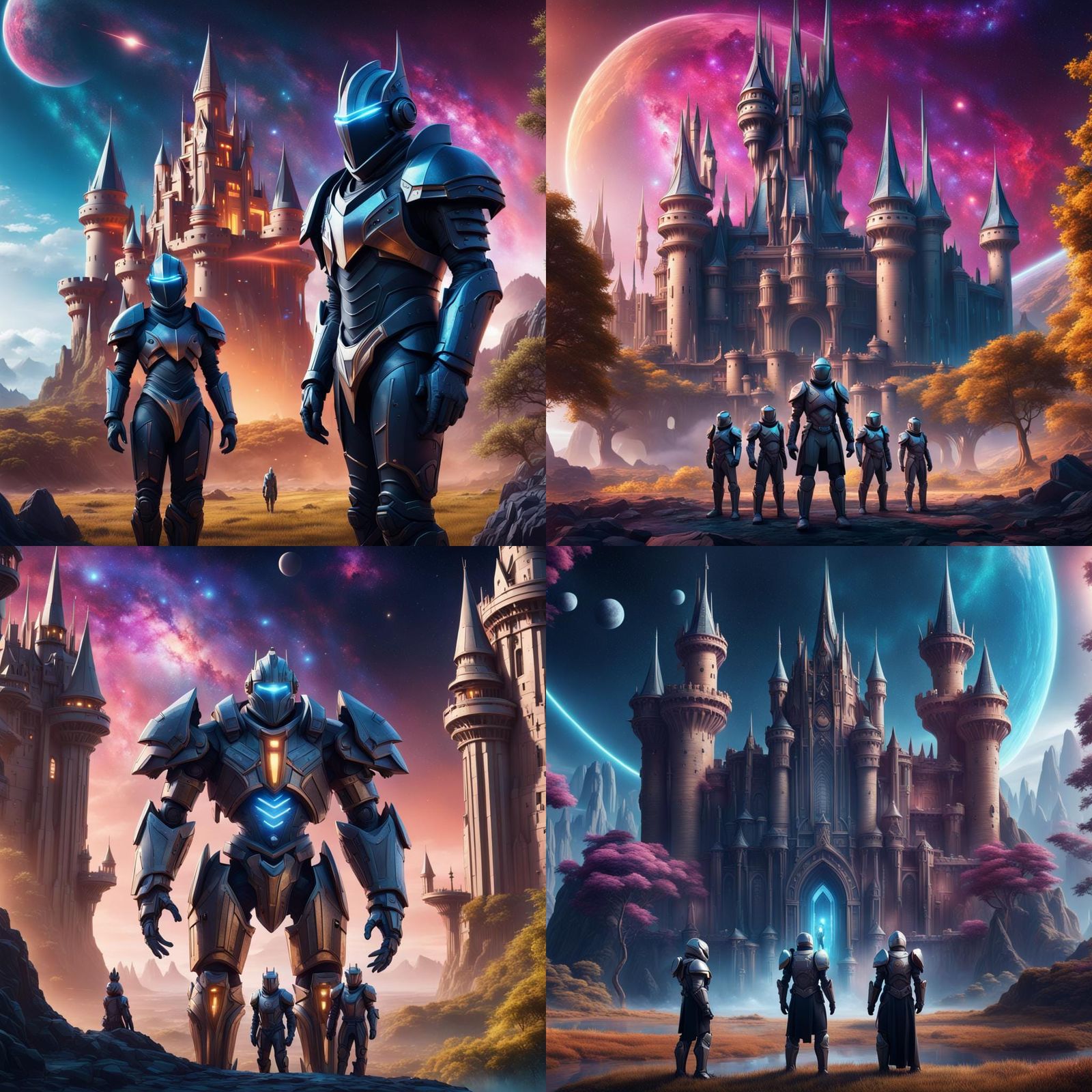 Futuristic Knights Guarding a Castle in Space