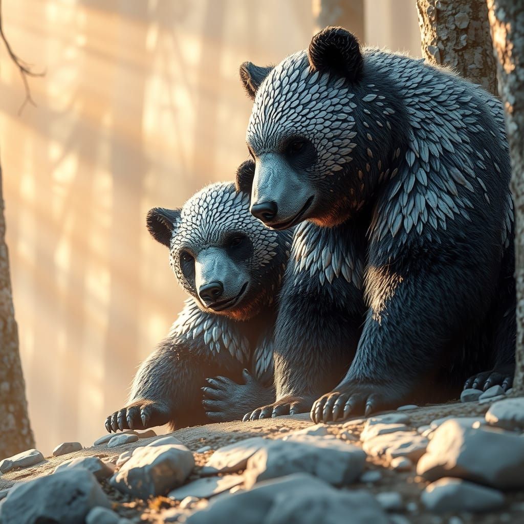 Futuristic Rainforest Grizzlies in Chrome and Shadow