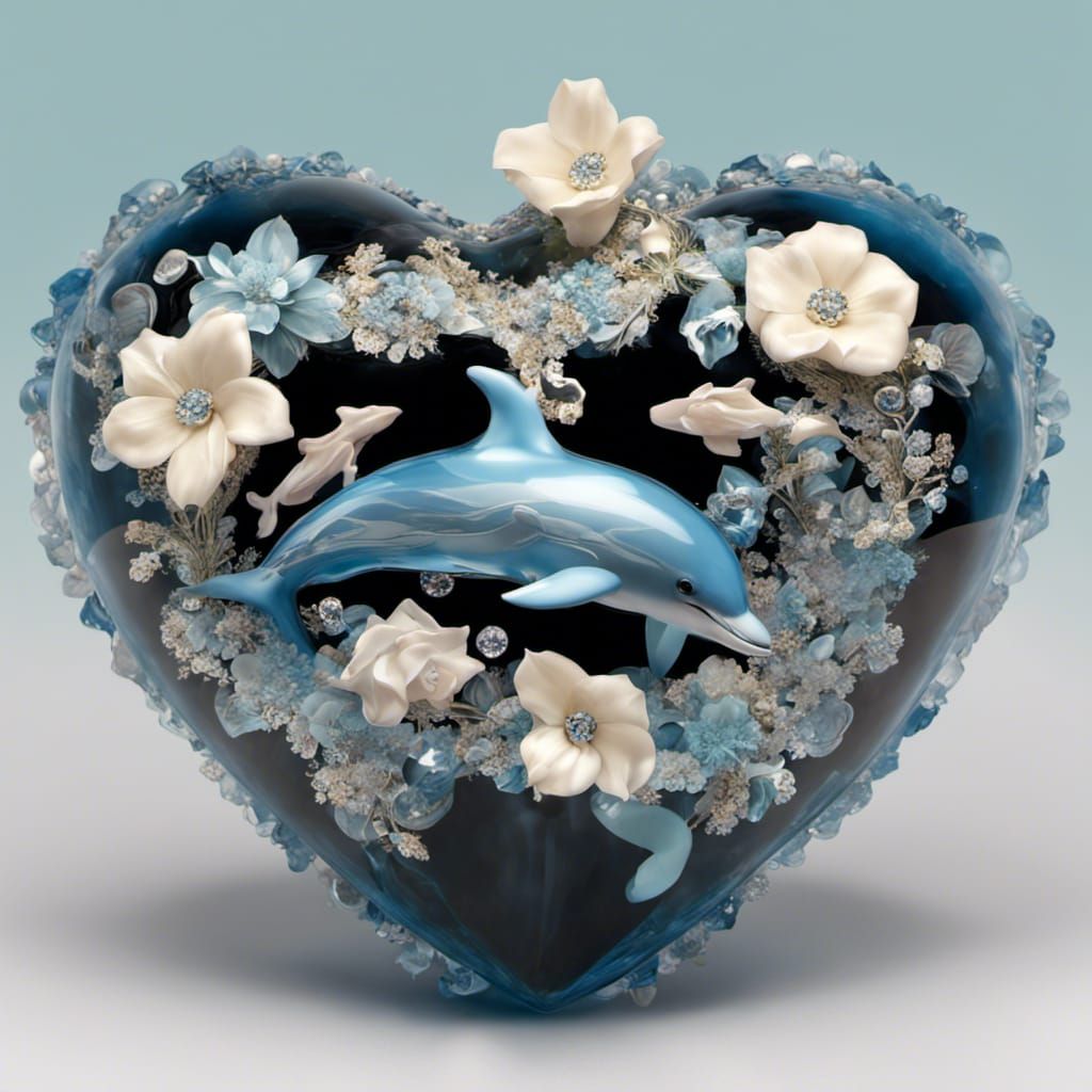 Crystal Heart Dolphin with Botanical Frills
