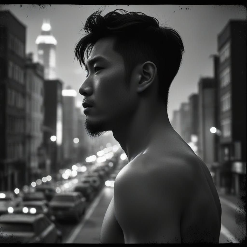 Surreal Monochromatic Portrait of a Dystopian Hero