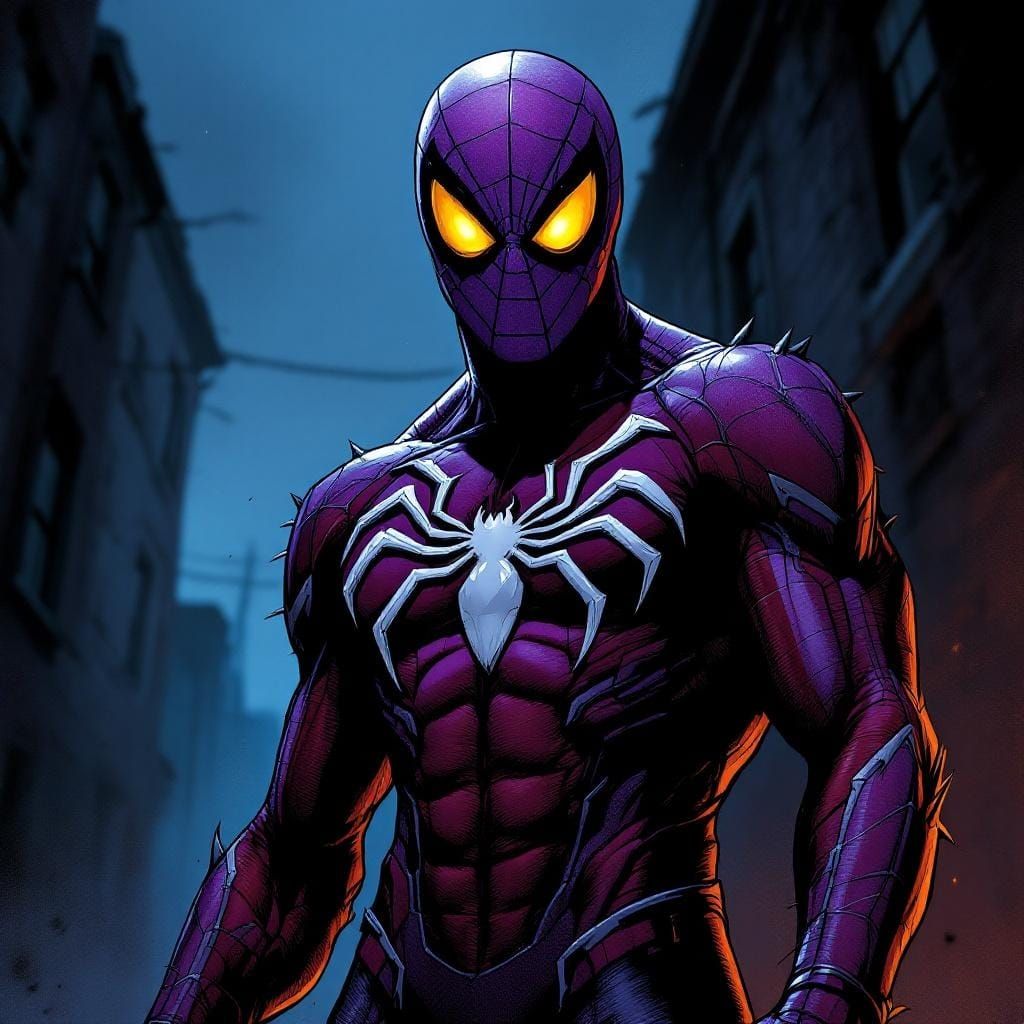 Sinister Spider Hero in Dark Alley, Comic Book Art