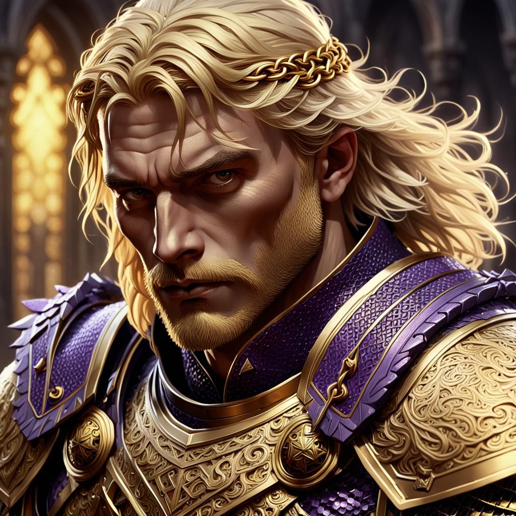 Golden Knight with Halberd: Dark Fantasy Art