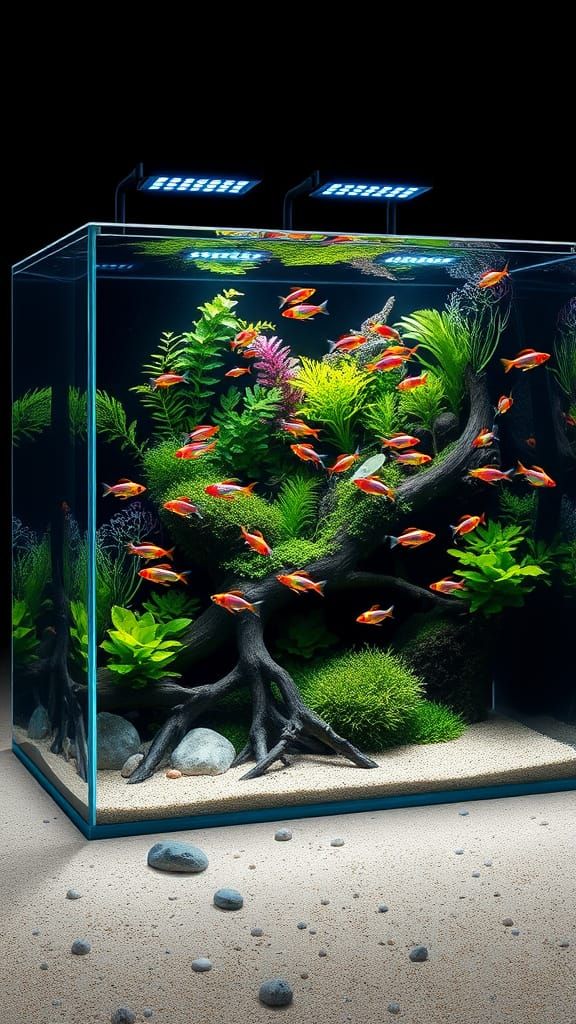 Sleek Aquarium with Vibrant Aquatic Life in Cubist Art Deco ...