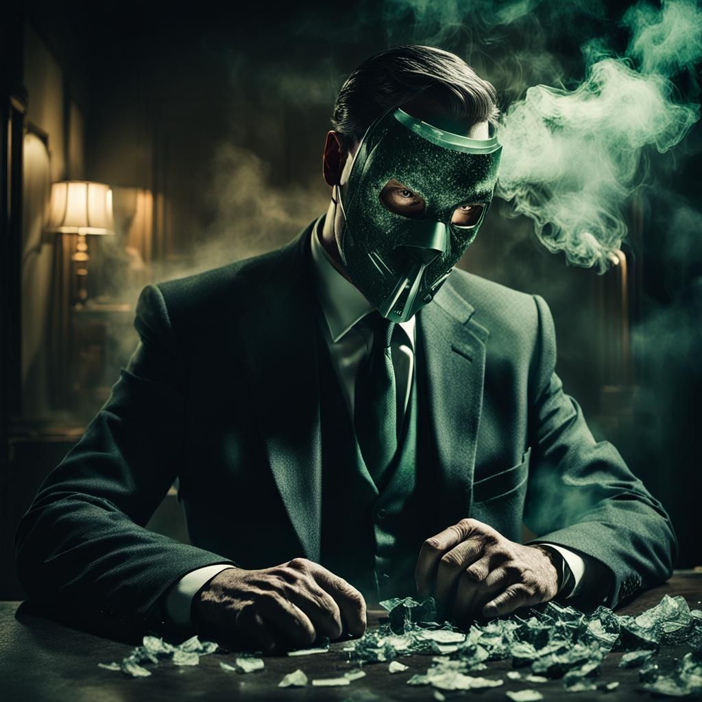 Villainous Masked Man in Dark Surrealist Style