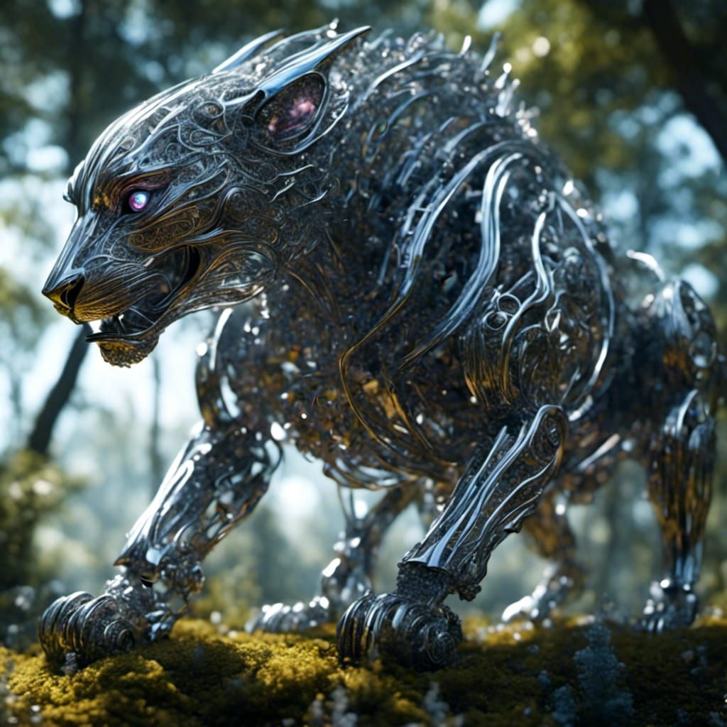 Futuristic Mechanical Panther in Sci-Fi Style